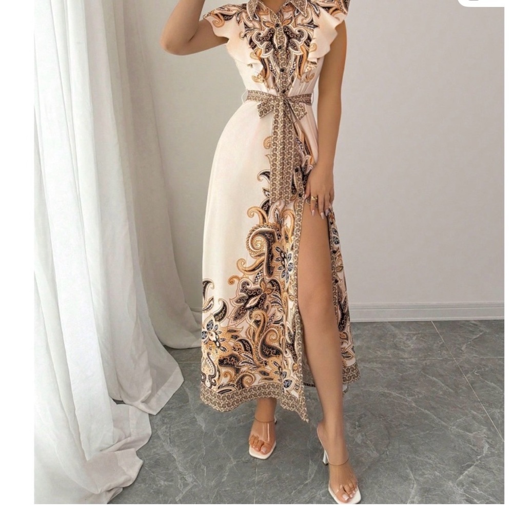 Bohemian Elegant Cream and Gold Maxi Dress NWT size L - Picture 3 of 5